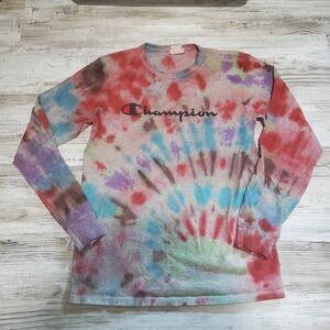 Champion Tye Dye Shirt Size Medium Long Sleeve Hand Tye Dyed Rainbow